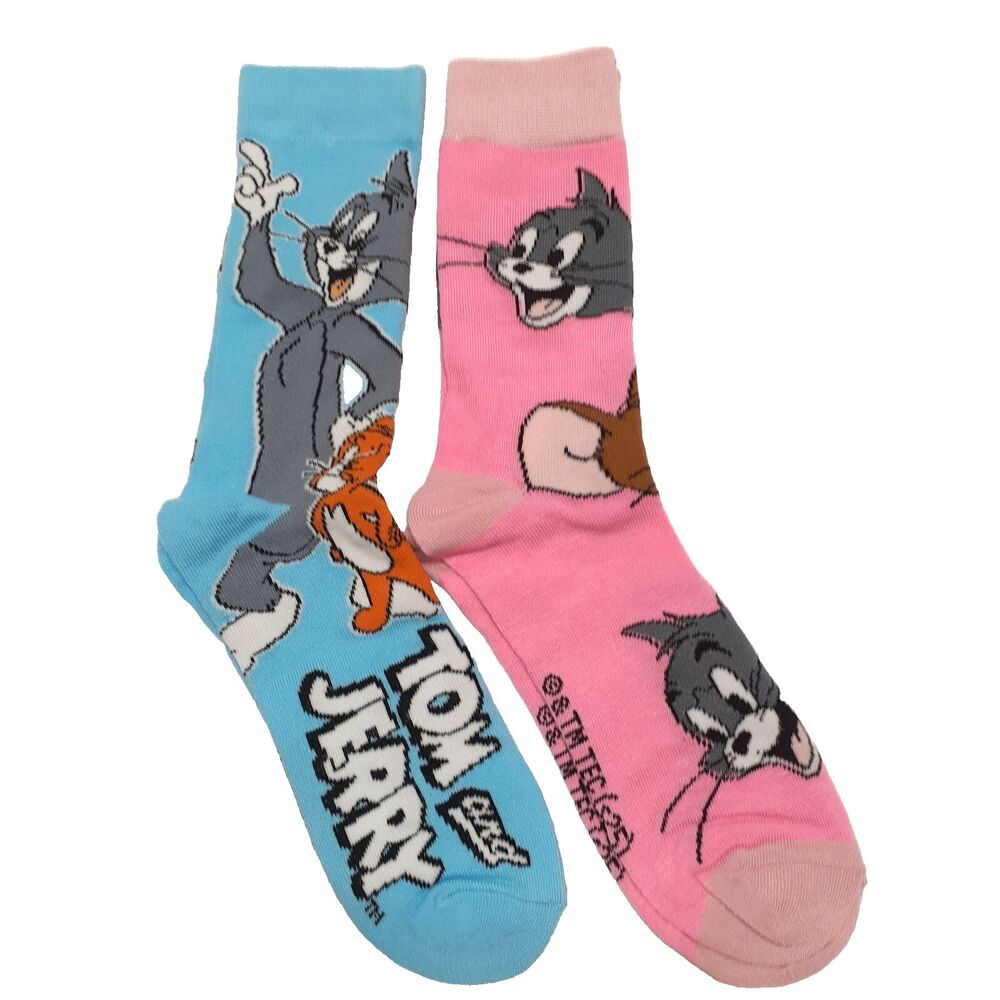 Warner Bros. Tom and Jerry Socks TV Cartoon 2 Pair Men Crew Size 6-12 NWOT